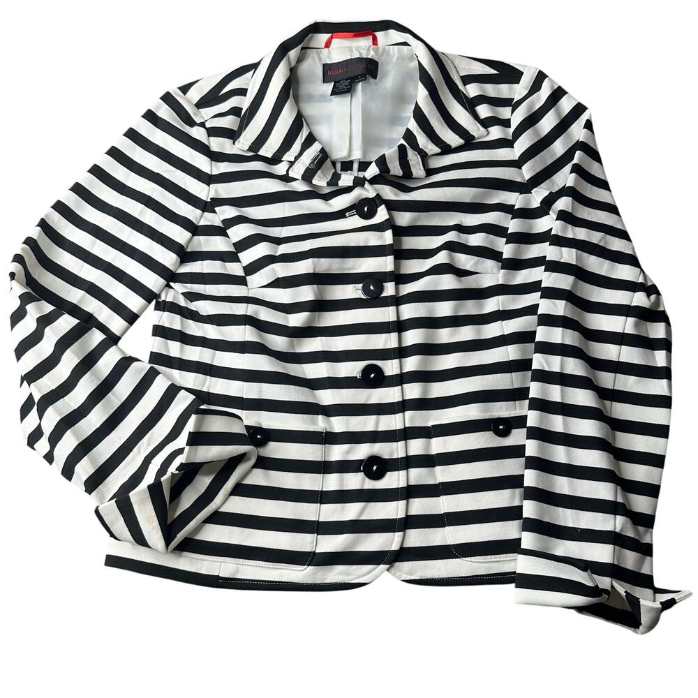 Nina Mclemore Women’s Size 2 Black and White Striped Blazer